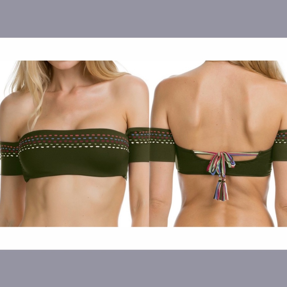 NEW Becca Quest Off Shoulder Bandeau Bikini Top Bayleaf‎ Green [ Small ]